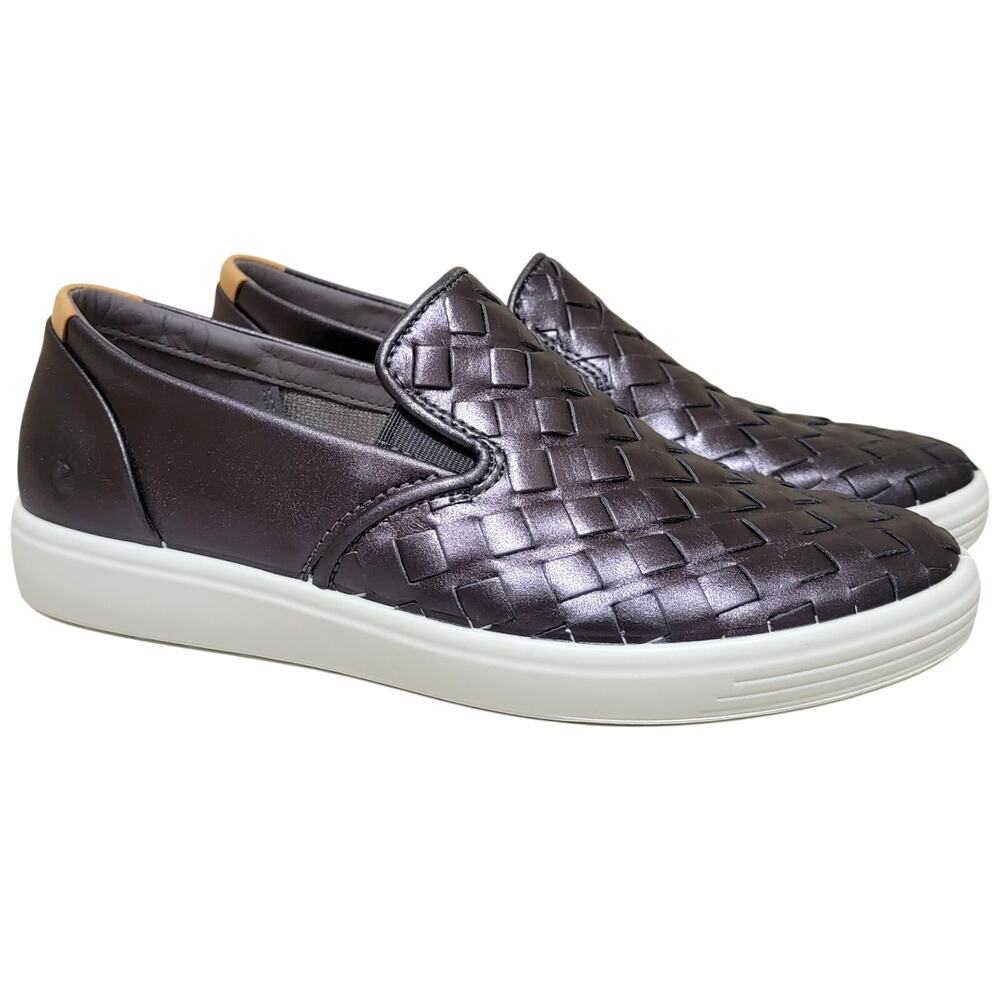 Ecco Women Soft 7 Woven Slip On Sneakers Size EU 37 US 6 Silver Heavy Grey